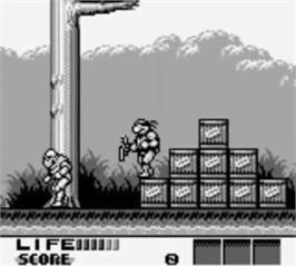 In game image of Teenage Mutant Ninja Turtles 3: Radical Rescue on the Nintendo Game Boy.
