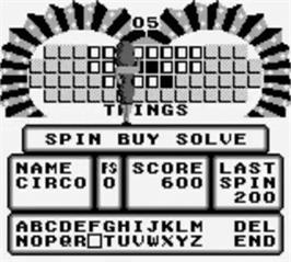 In game image of Wheel Of Fortune on the Nintendo Game Boy.