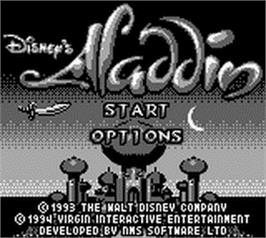Title screen of Aladdin on the Nintendo Game Boy.