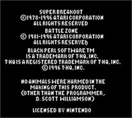 Title screen of Arcade Classics - Battlezone And Super Breakout on the Nintendo Game Boy.