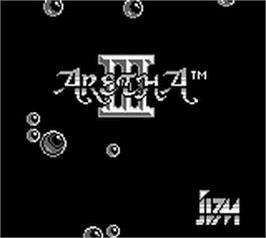Title screen of Aretha 3 on the Nintendo Game Boy.