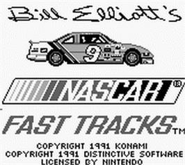 Title screen of Bill Elliott's NASCAR Fast Tracks on the Nintendo Game Boy.