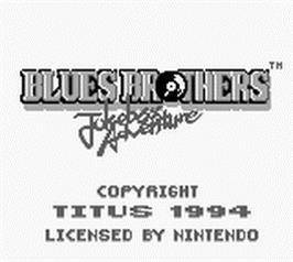 Title screen of Blues Brothers: Jukebox Adventure on the Nintendo Game Boy.