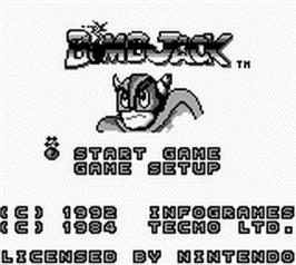 Title screen of Bomb Jack on the Nintendo Game Boy.