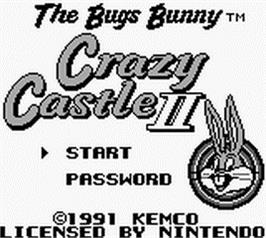 Title screen of Bugs Bunny Crazy Castle 2 on the Nintendo Game Boy.