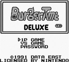 Title screen of BurgerTime Deluxe on the Nintendo Game Boy.
