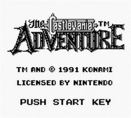 Title screen of Castlevania: The Adventure on the Nintendo Game Boy.