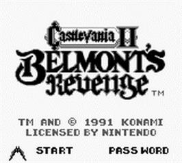 Title screen of Castlevania II: Belmont's Revenge on the Nintendo Game Boy.
