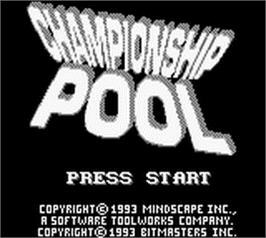 Title screen of Championship Pool on the Nintendo Game Boy.