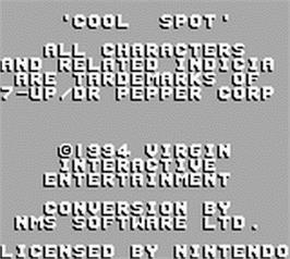 Title screen of Cool Spot on the Nintendo Game Boy.