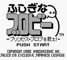 Title screen of David Crane's The Rescue Of Princess Blobette on the Nintendo Game Boy.