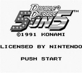 Title screen of Double Dribble: 5 on 5 on the Nintendo Game Boy.
