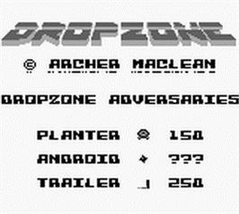 Title screen of Dropzone on the Nintendo Game Boy.