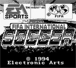 Title screen of Fifa International Soccer on the Nintendo Game Boy.