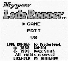 Title screen of Hyper Lode Runner on the Nintendo Game Boy.