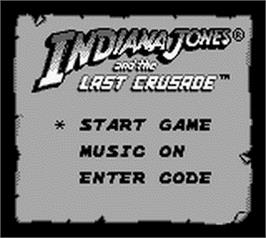 Title screen of Indiana Jones and the Last Crusade on the Nintendo Game Boy.
