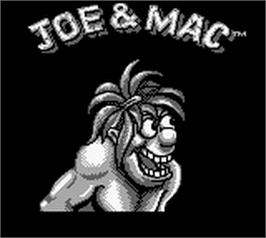 Title screen of Joe & Mac: Caveman Ninja on the Nintendo Game Boy.