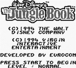 Title screen of Jungle Book, The on the Nintendo Game Boy.