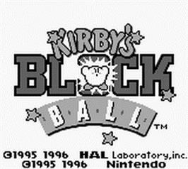 Title screen of Kirby's Block Ball on the Nintendo Game Boy.
