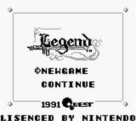 Title screen of Legend on the Nintendo Game Boy.