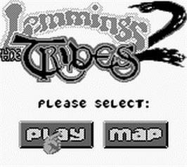 Title screen of Lemmings 2: The Tribes on the Nintendo Game Boy.