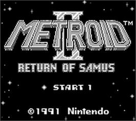 Title screen of Metroid II - Return of Samus on the Nintendo Game Boy.
