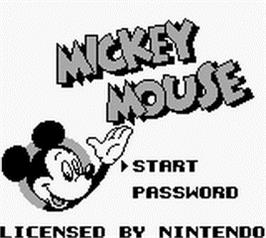 Title screen of Mickey Mouse on the Nintendo Game Boy.
