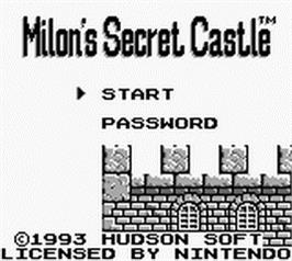 Title screen of Milon's Secret Castle on the Nintendo Game Boy.