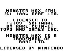 Title screen of Monster Max on the Nintendo Game Boy.