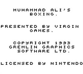 Title screen of Muhammad Ali Heavyweight Boxing on the Nintendo Game Boy.