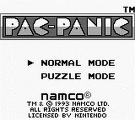 Title screen of Pac-panic on the Nintendo Game Boy.