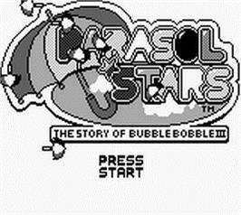 Title screen of Parasol Stars: The Story of Bubble Bobble III on the Nintendo Game Boy.