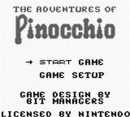 Title screen of Pinocchio on the Nintendo Game Boy.