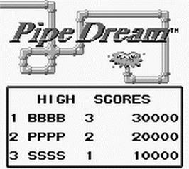 Title screen of Pipe Dream on the Nintendo Game Boy.