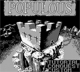 Title screen of Populous on the Nintendo Game Boy.