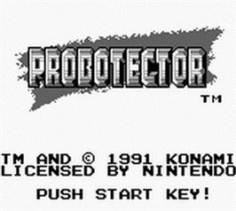 Title screen of Probotector on the Nintendo Game Boy.