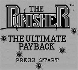 Title screen of Punisher: Ultimate Payback on the Nintendo Game Boy.