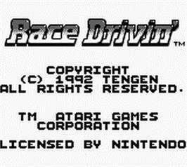 Title screen of Race Drivin' on the Nintendo Game Boy.