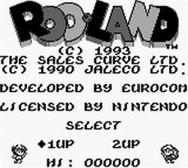 Title screen of Rod Land on the Nintendo Game Boy.