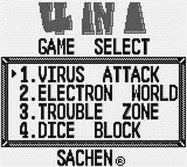 Title screen of Sachen Super 4 en 1 on the Nintendo Game Boy.