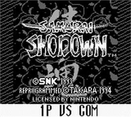 Title screen of Samurai Shodown on the Nintendo Game Boy.