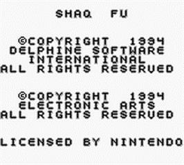 Title screen of Shaq Fu on the Nintendo Game Boy.