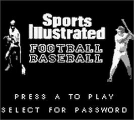 Title screen of Sports Illustrated - Football And Baseball on the Nintendo Game Boy.