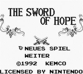 Title screen of Sword of Hope on the Nintendo Game Boy.