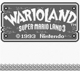 Title screen of Wario Land: Super Mario Land 3 on the Nintendo Game Boy.