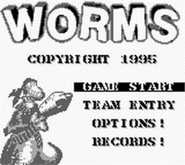 Title screen of Worms on the Nintendo Game Boy.