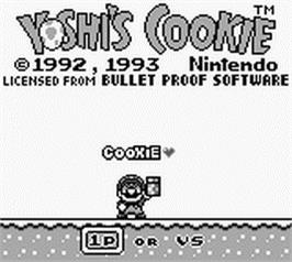 Title screen of Yoshi's Cookie on the Nintendo Game Boy.