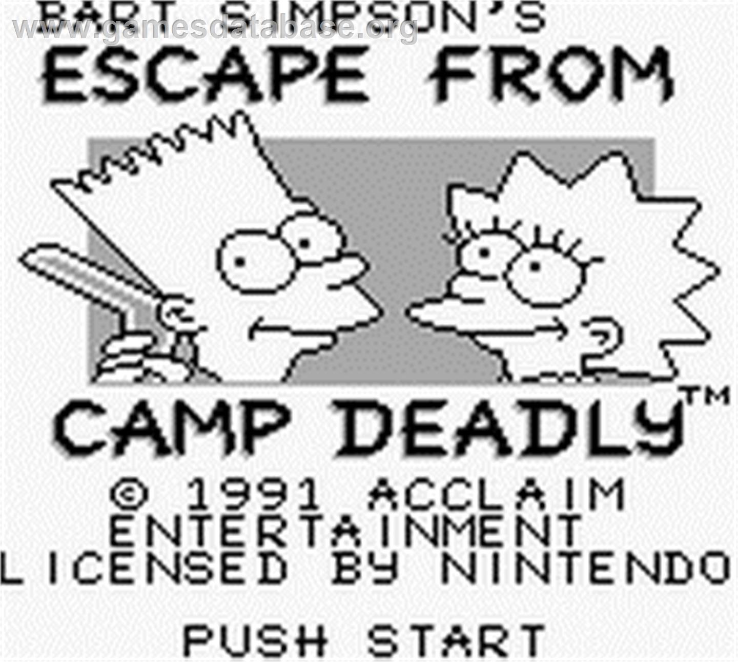 Bart Simpson's Escape from Camp Deadly - Nintendo Game Boy - Artwork - Title Screen