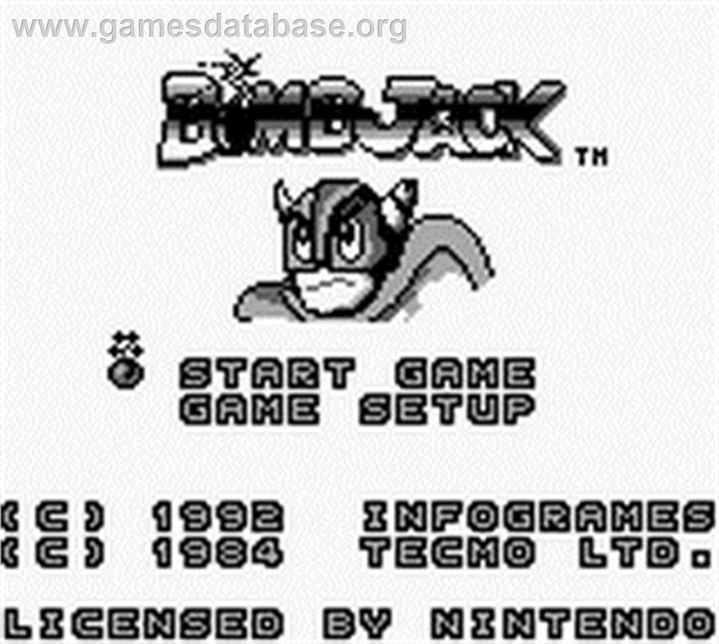 Bomb Jack - Nintendo Game Boy - Artwork - Title Screen