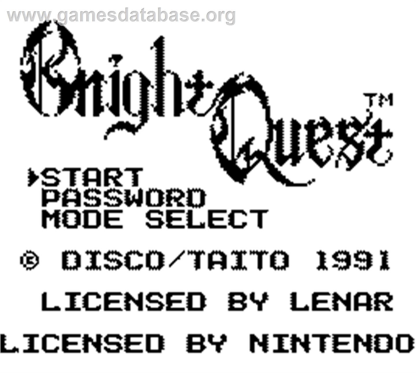 Knight Quest - Nintendo Game Boy - Artwork - Title Screen